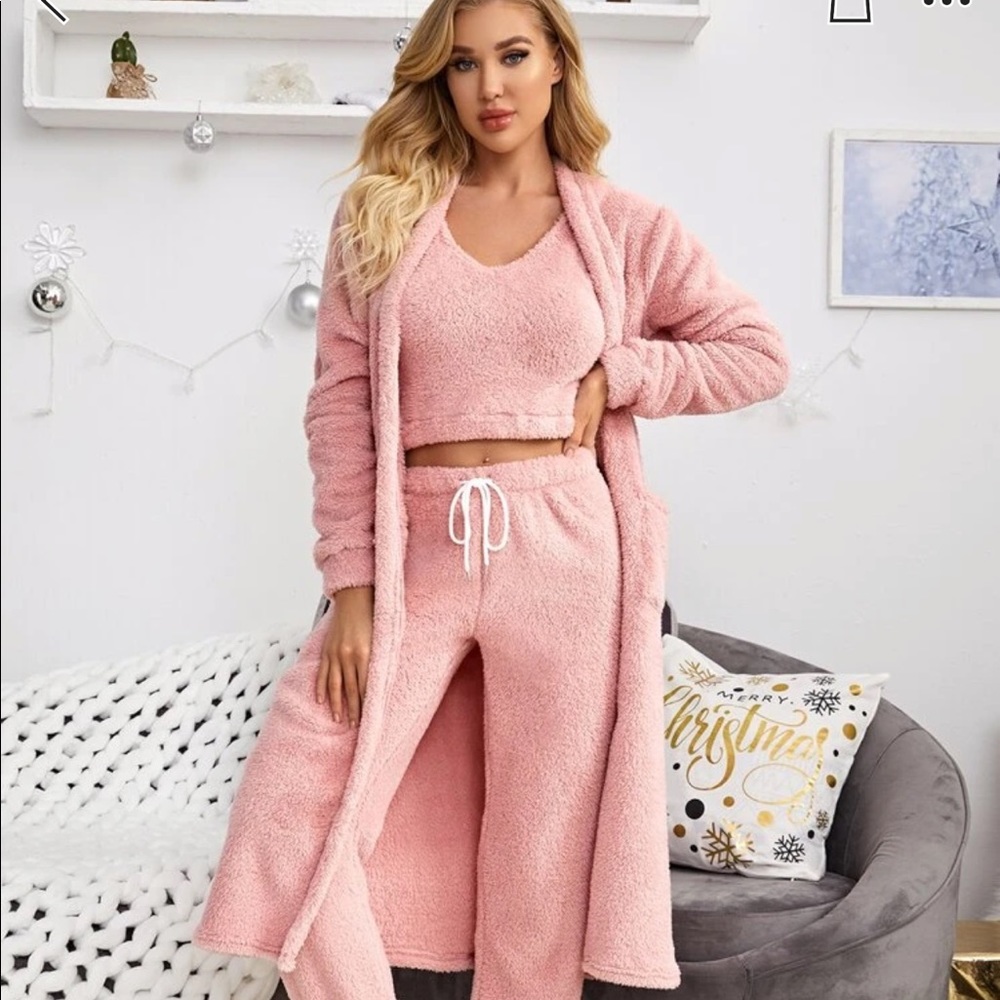 2 piece Teddy Drawstring Waist Lounge Set